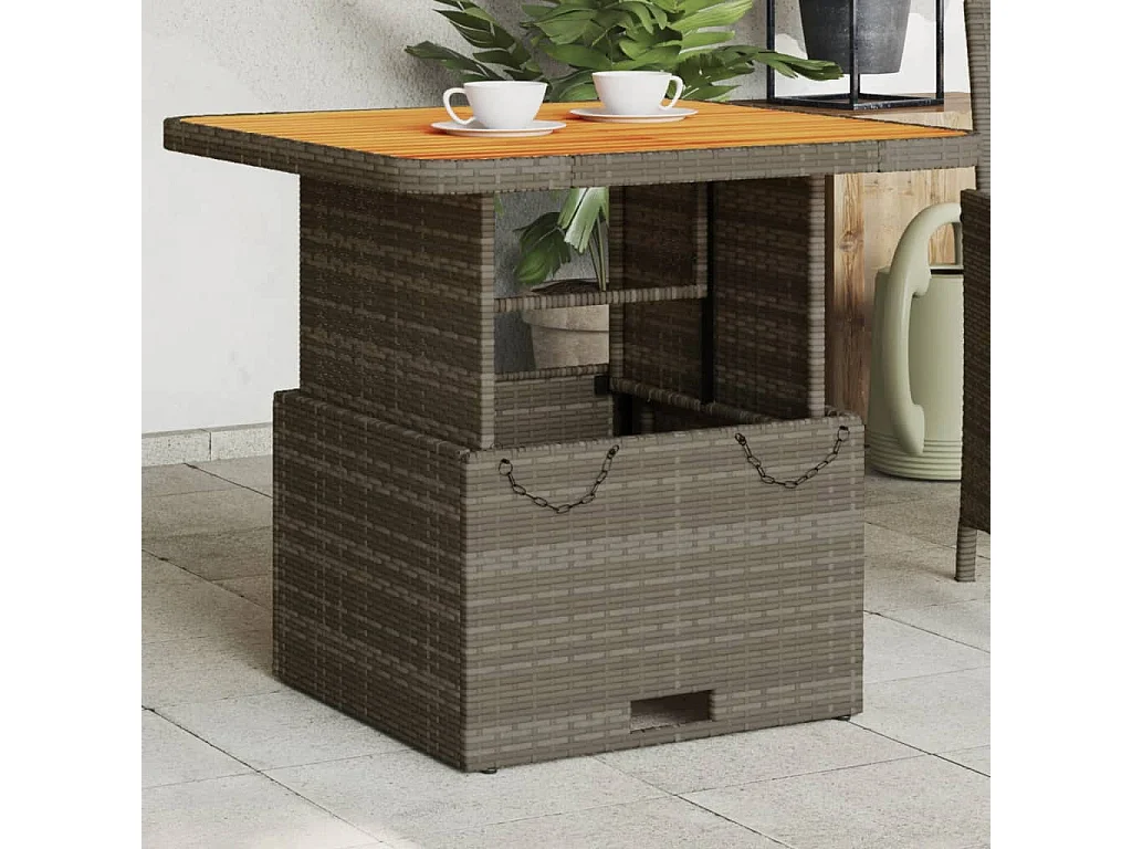 Table de jardin gris 80x80x71 cm résine tressée et bois acacia