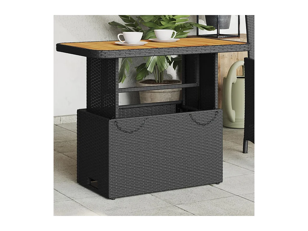 Table de jardin noir 90x55x71 cm résine tressée et bois acacia