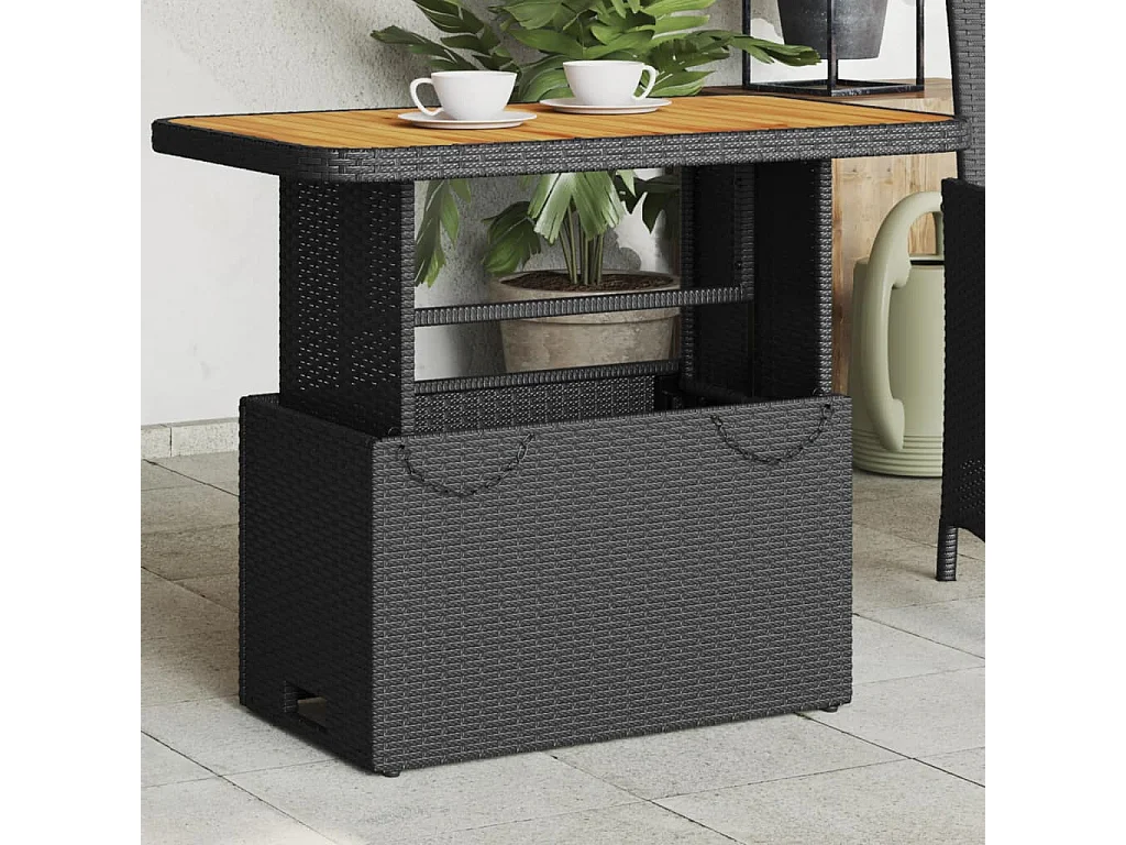 Table de jardin noir 90x55x71 cm résine tressée et bois acacia