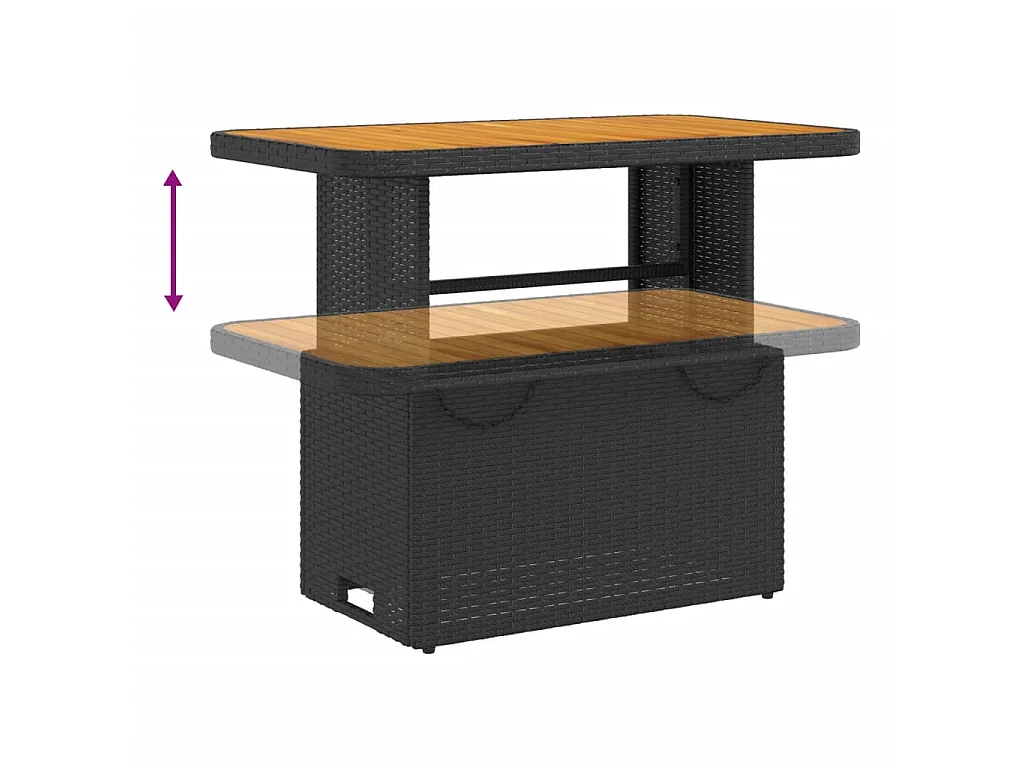 Table de jardin noir 90x55x71 cm résine tressée et bois acacia