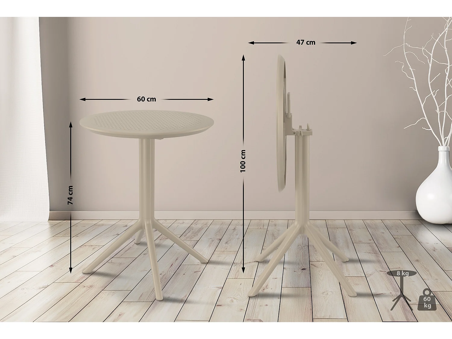 Table d'appoint de jardin - rond - Plastique - Taupe - Sky