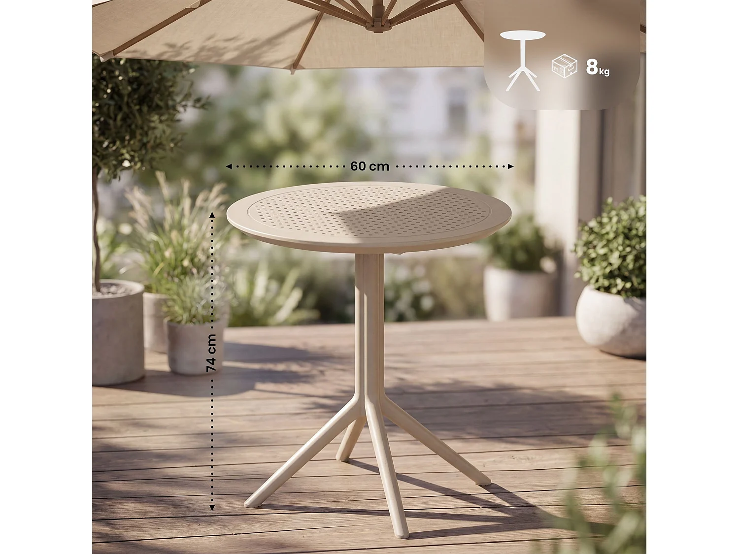Table d'appoint de jardin - rond - Plastique - Taupe - Sky
