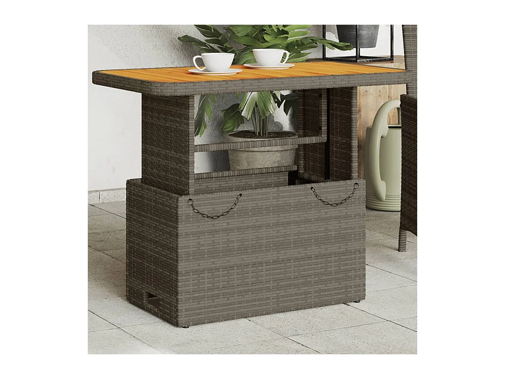 Table de jardin gris 90x55x71cm Résine tressée et bois d'acacia