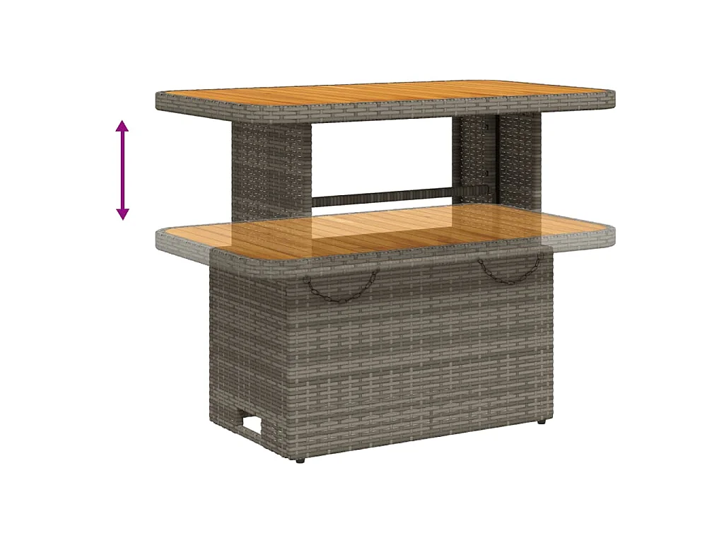 Table de jardin gris 90x55x71cm Résine tressée et bois d'acacia