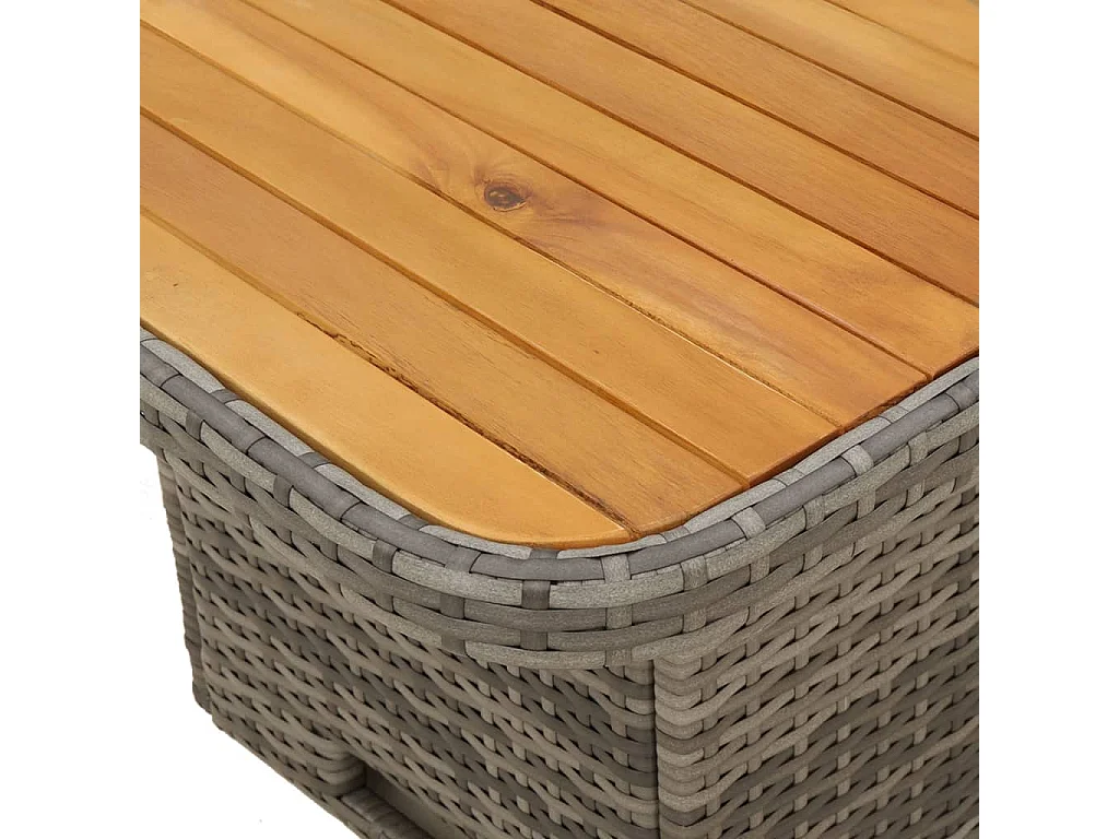 Table de jardin gris 90x55x71cm Résine tressée et bois d'acacia