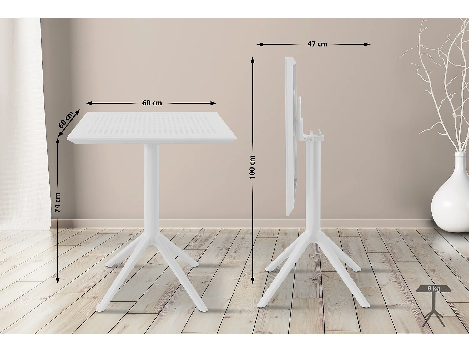 Table d'appoint de jardin - carré - Plastique - 60 x 60 cm - Blanc - Sky
