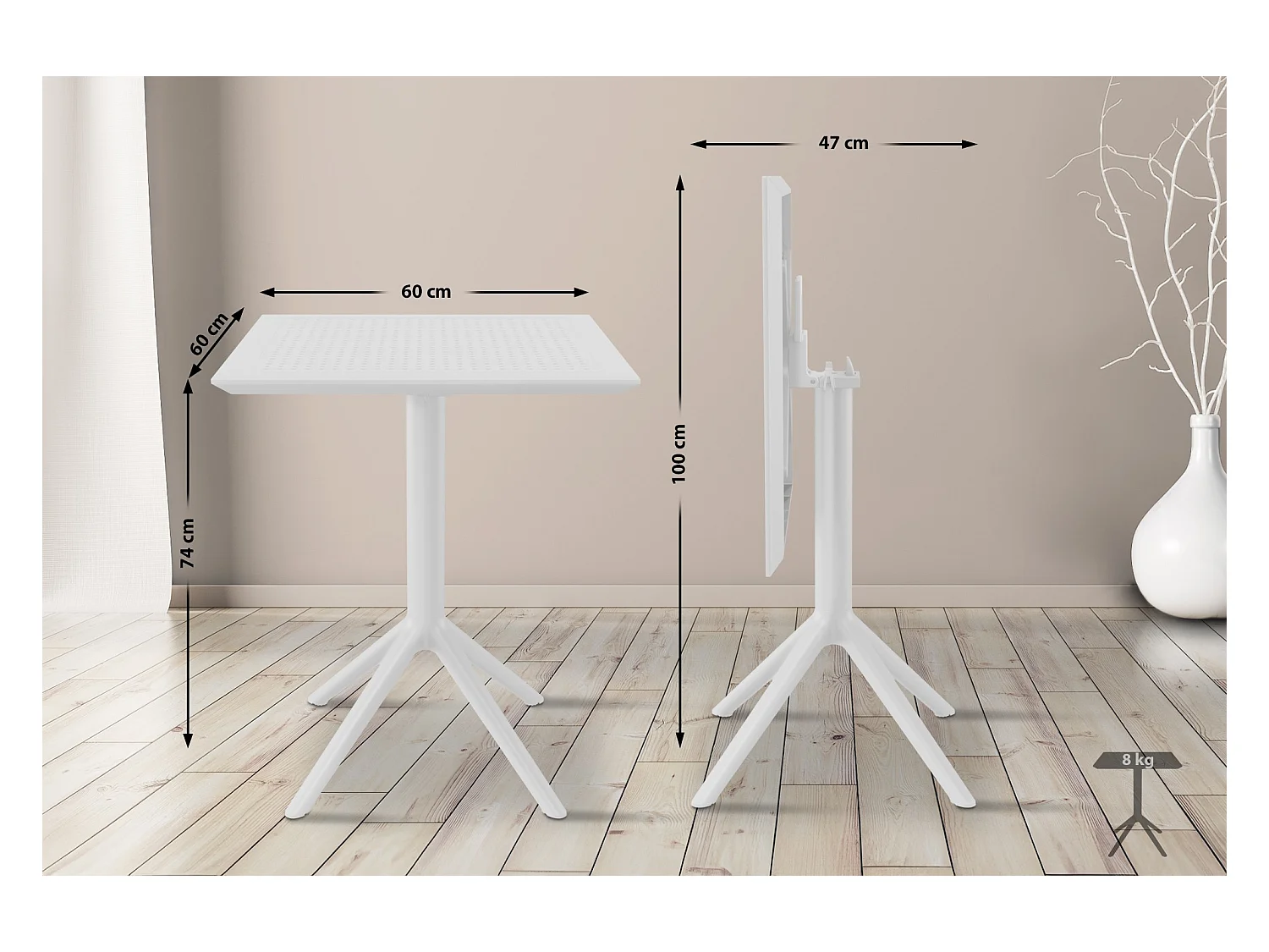 Gartenbeistelltisch - eckig - Kunststoff - 60 x 60 cm - weiß - Sky