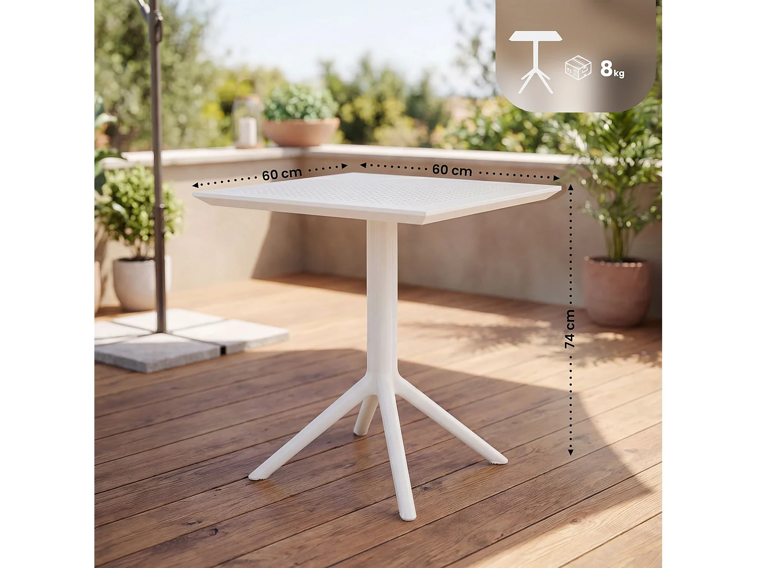 Table d'appoint de jardin - carré - Plastique - 60 x 60 cm - Blanc - Sky