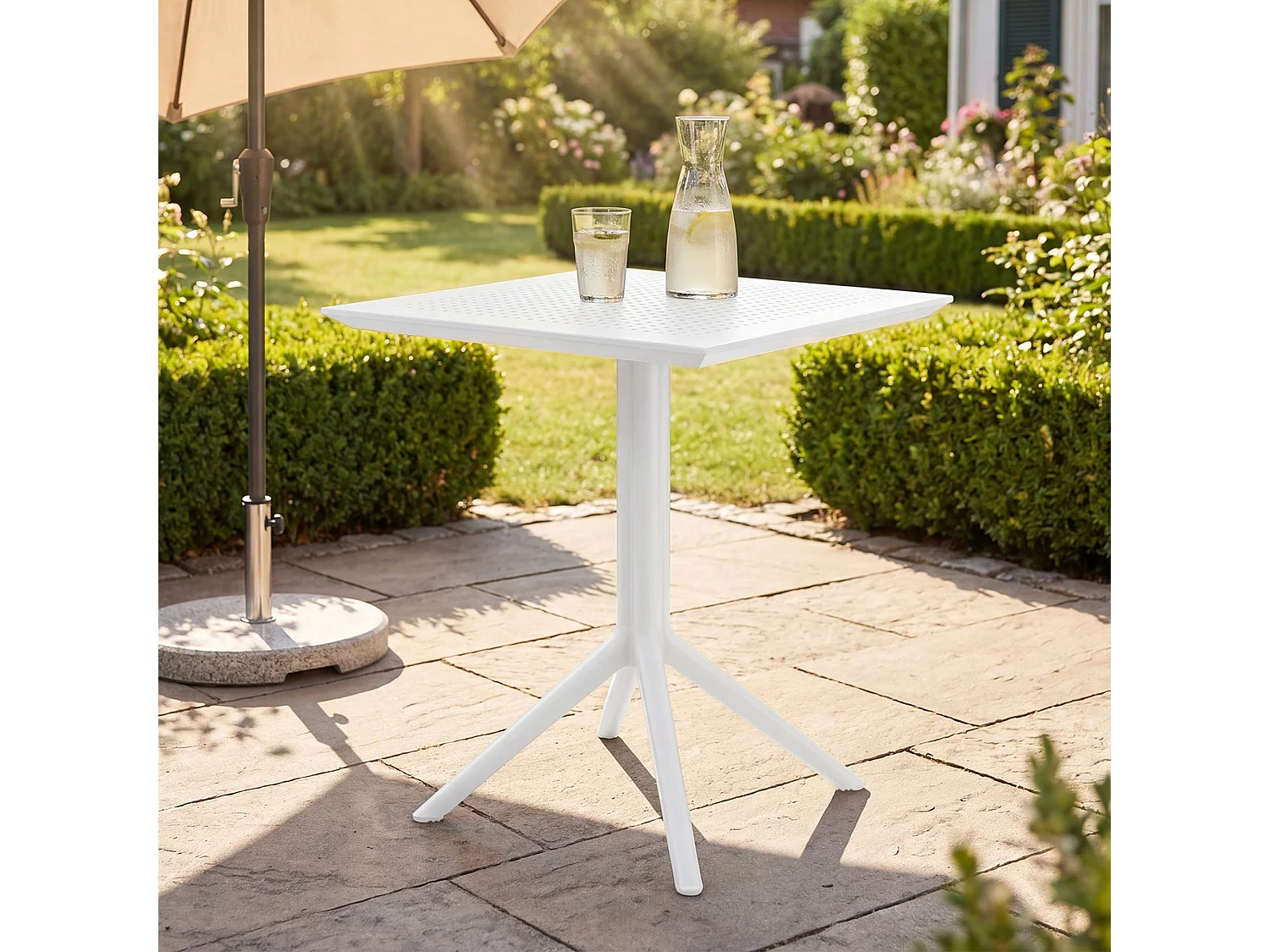 Table d'appoint de jardin - carré - Plastique - 60 x 60 cm - Blanc - Sky