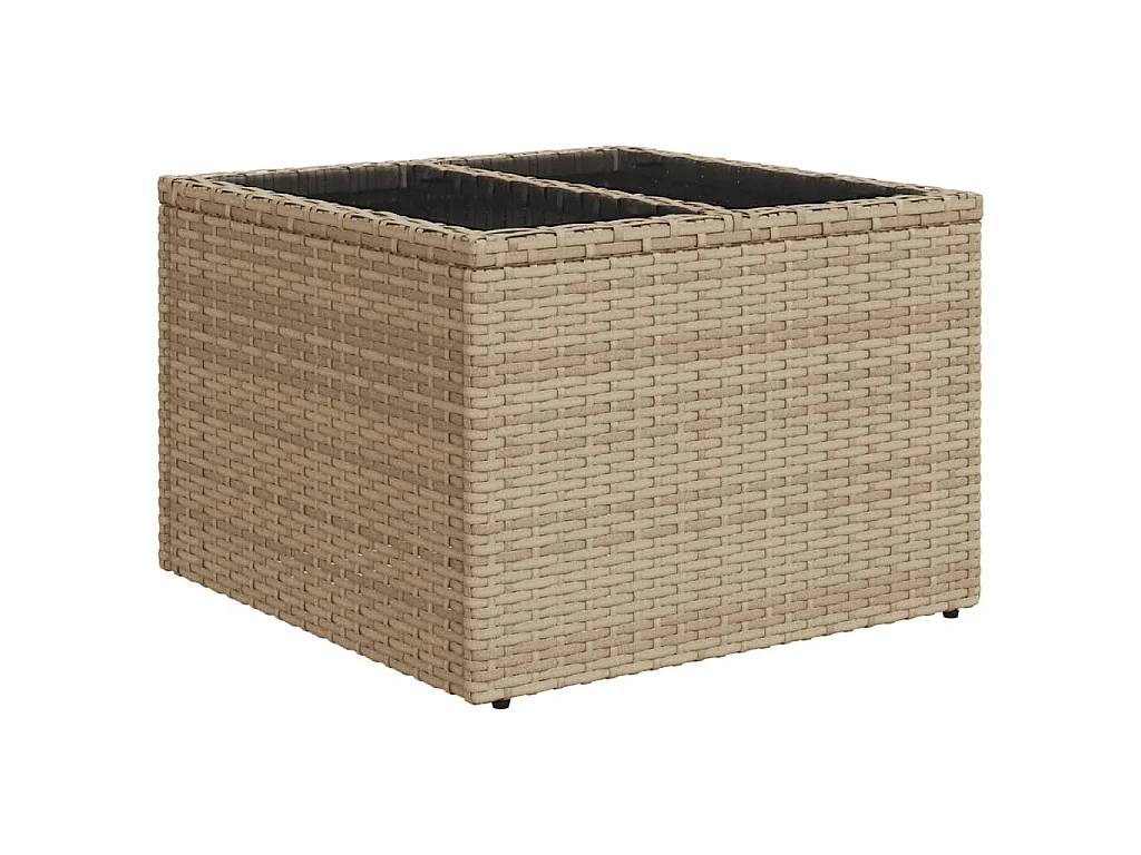 Tuintafel met glazen blad 55x55x37 cm poly rattan beige
