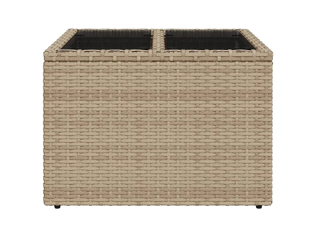 Tuintafel met glazen blad 55x55x37 cm poly rattan beige