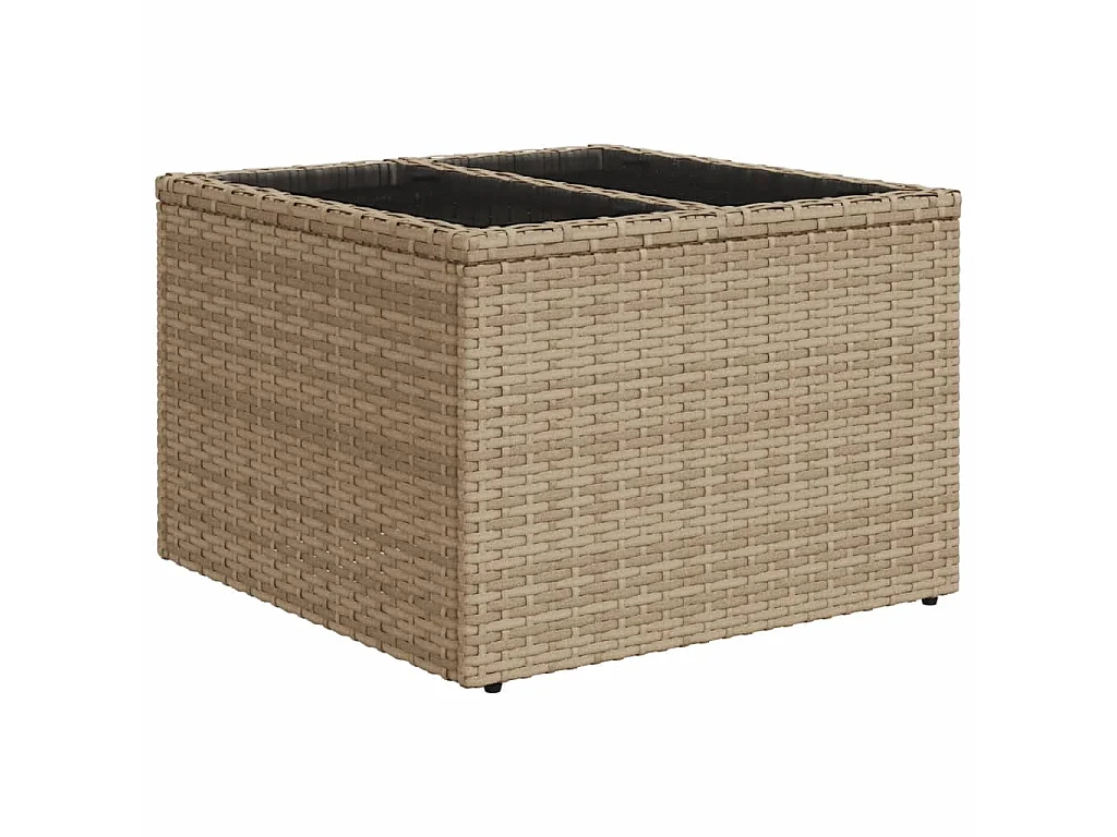 Tuintafel met glazen blad 55x55x37 cm poly rattan beige