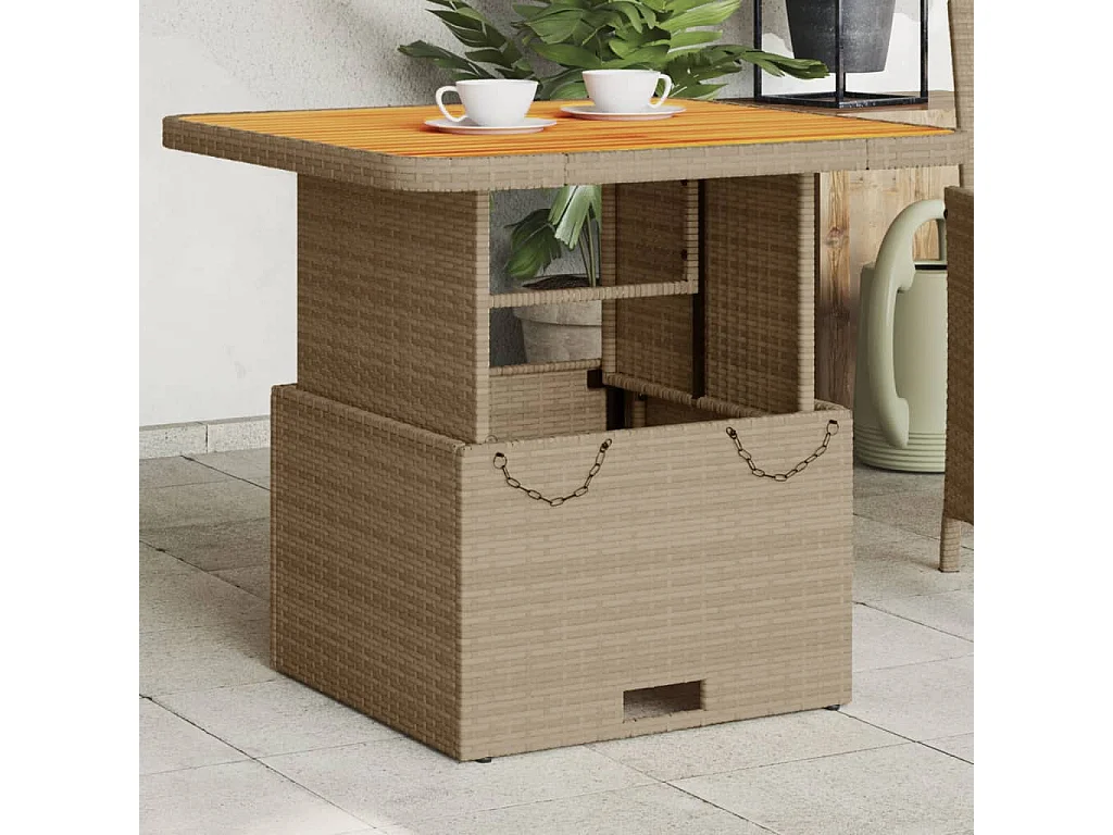 Tavolo da Giardino Beige 80x80x71cm Polyrattan e Legno Acacia