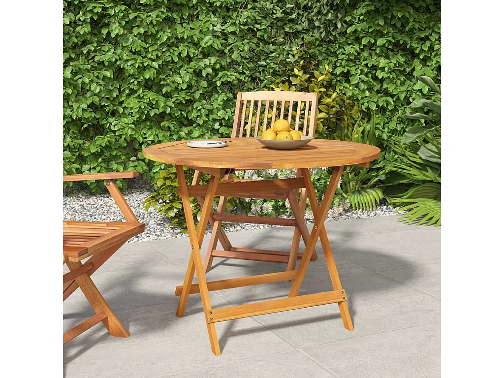 Tavolo da Giardino Pieghevole Ø 90x75 cm Legno Massello Acacia