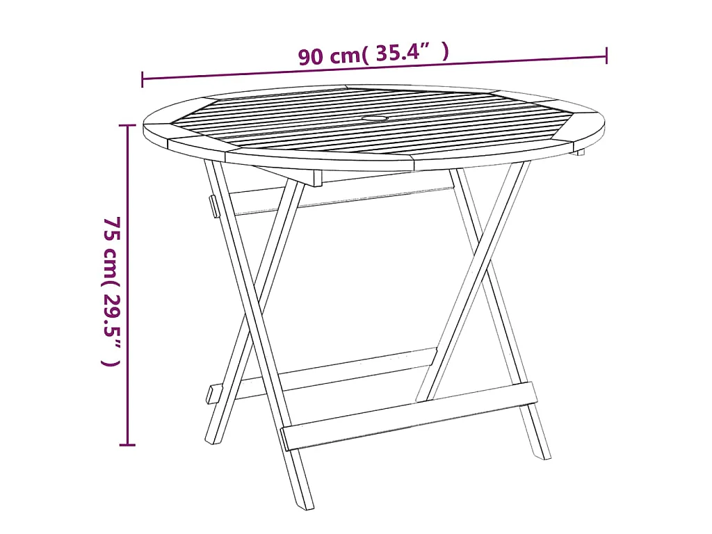 Tavolo da Giardino Pieghevole Ø 90x75 cm Legno Massello Acacia