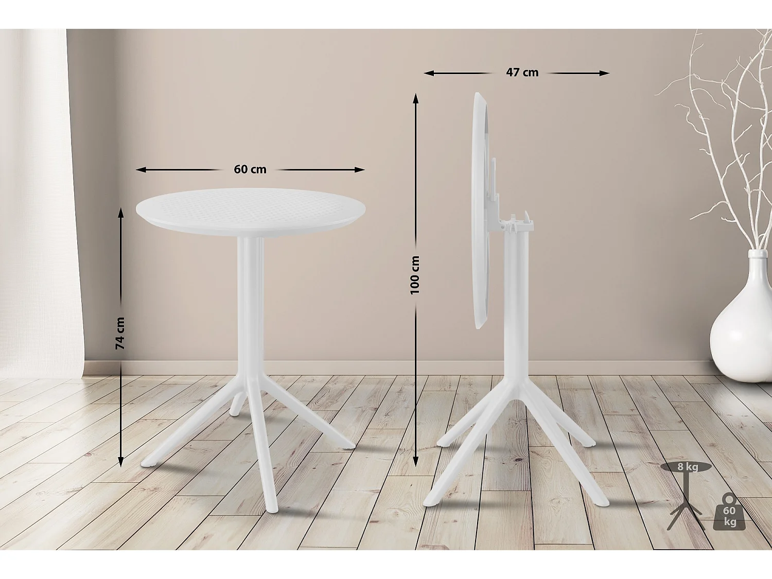 Table d'appoint de jardin - rond - Plastique - Blanc - Sky