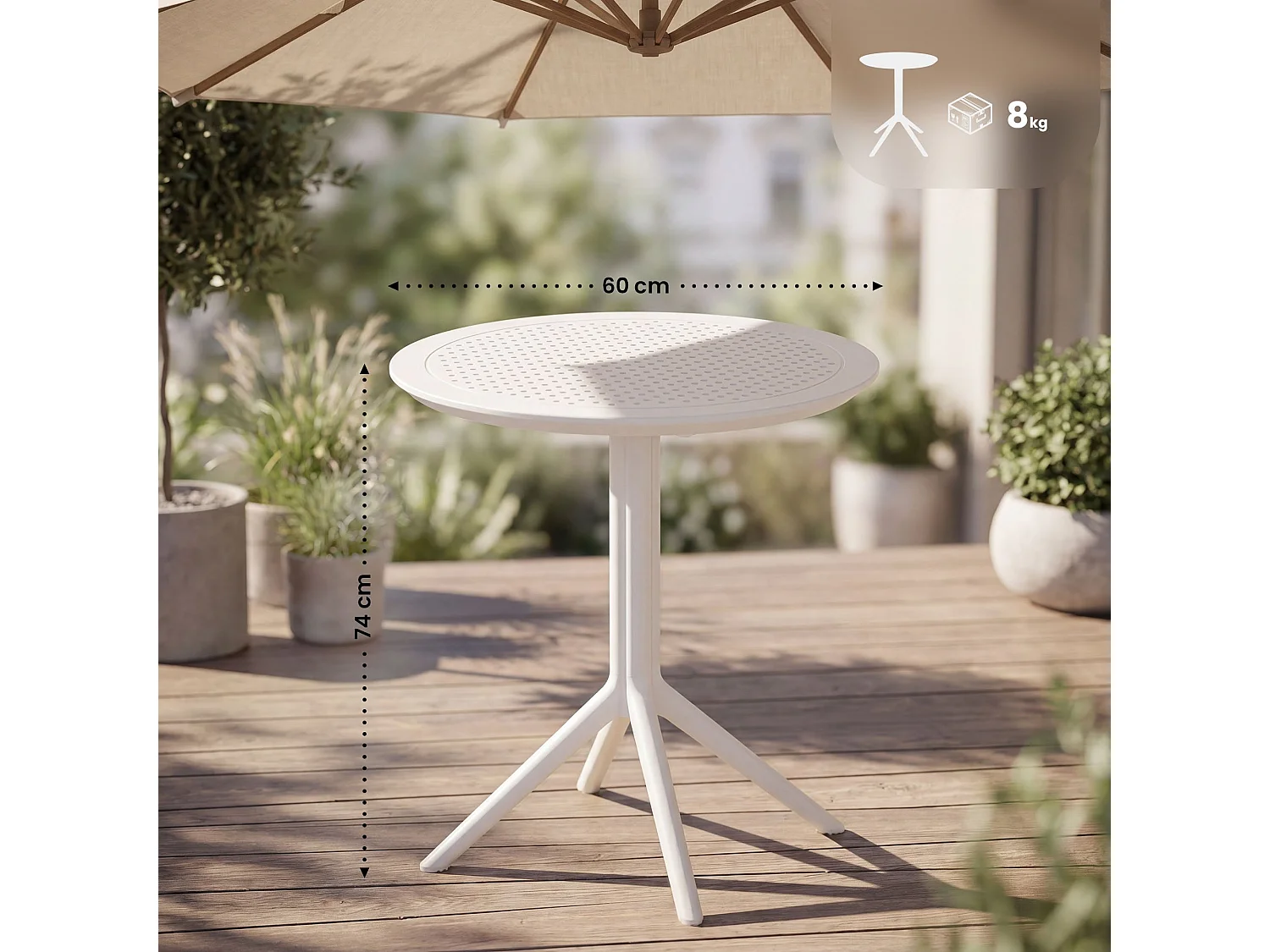 Table d'appoint de jardin - rond - Plastique - Blanc - Sky