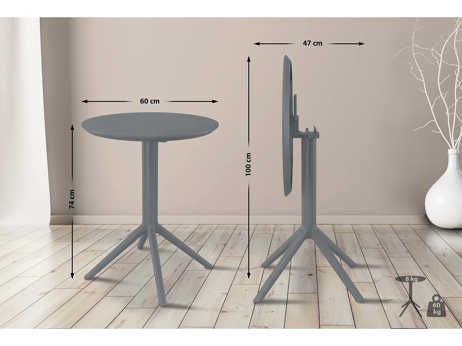 Table d'appoint de jardin - rond - Plastique - Gris foncé - Sky