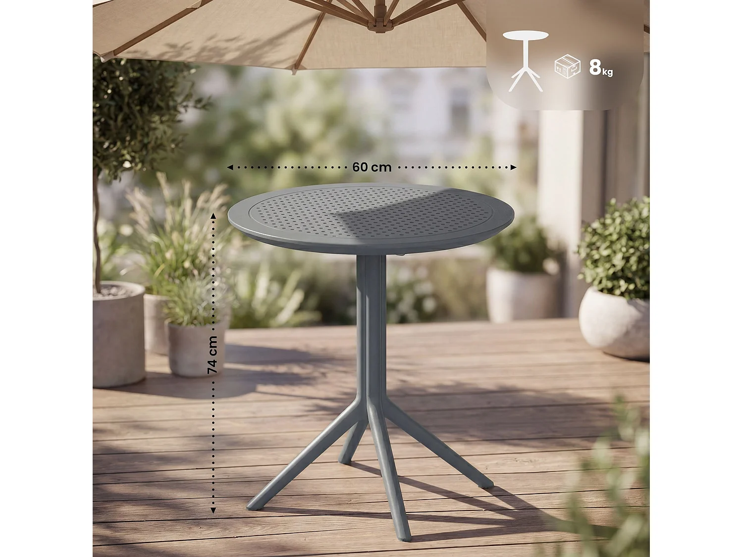 Table d'appoint de jardin - rond - Plastique - Gris foncé - Sky