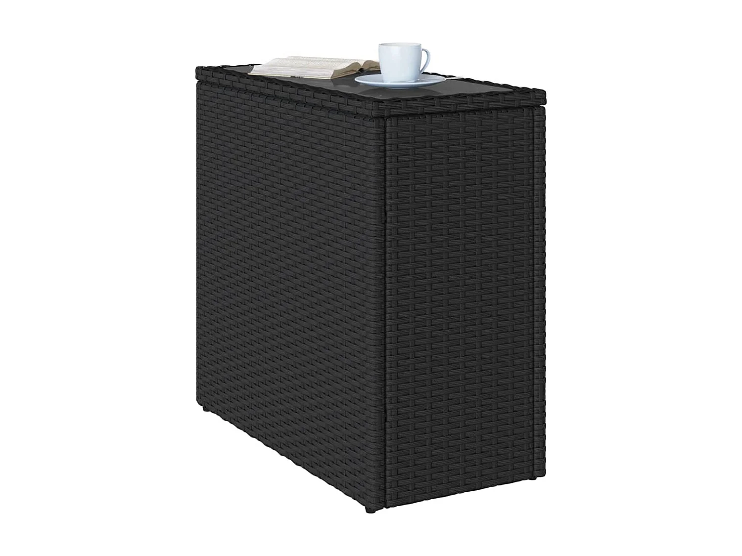 Mesa auxiliar jardín tapa vidrio ratán PE negro 58x27,5x55 cm