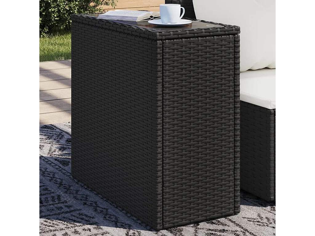 Table d'appoint de jardin avec dessus en verre noir rotin