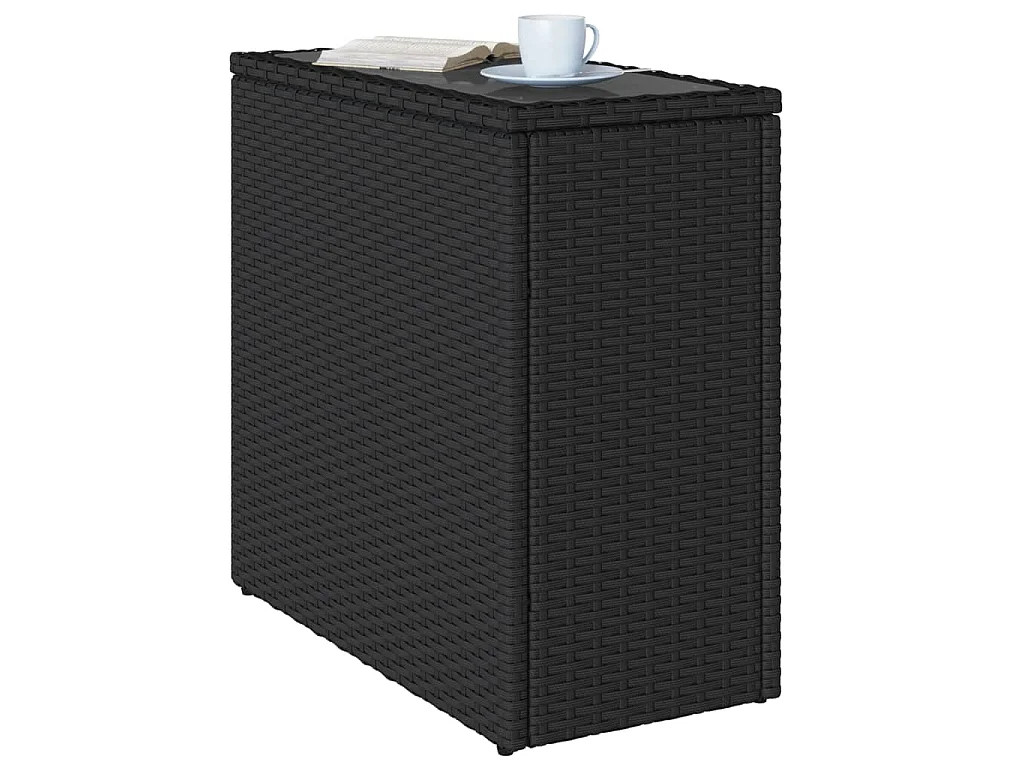 Table d'appoint de jardin avec dessus en verre noir rotin