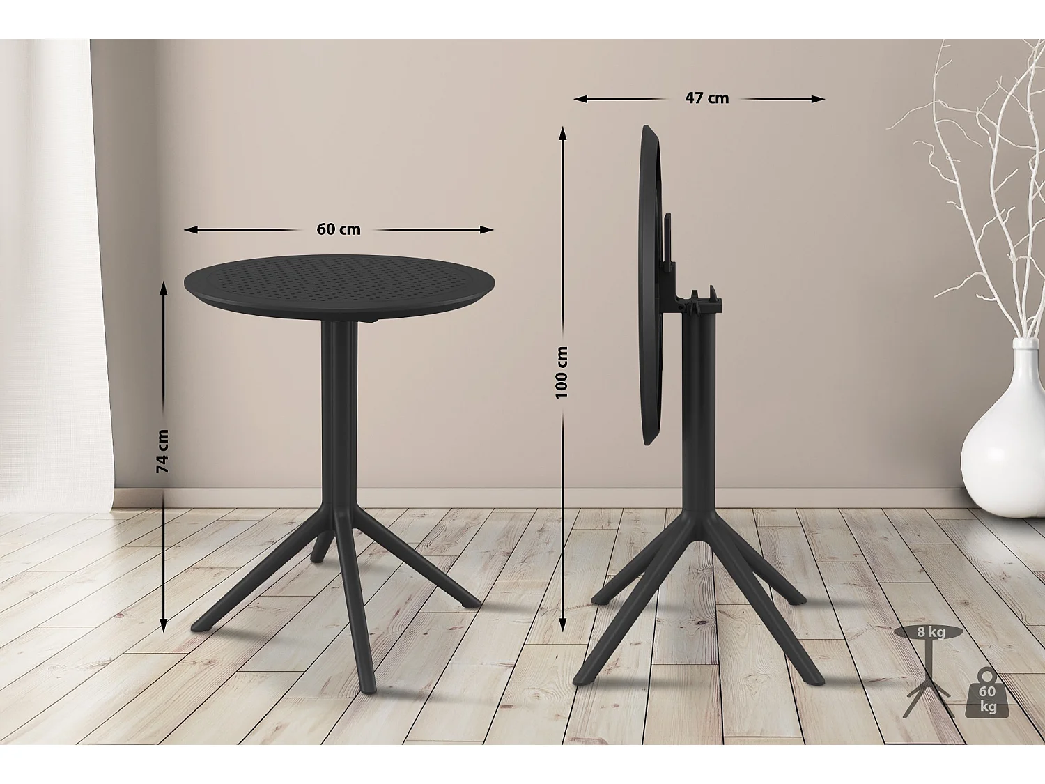 Table d'appoint de jardin - rond - Plastique - Noir - Sky