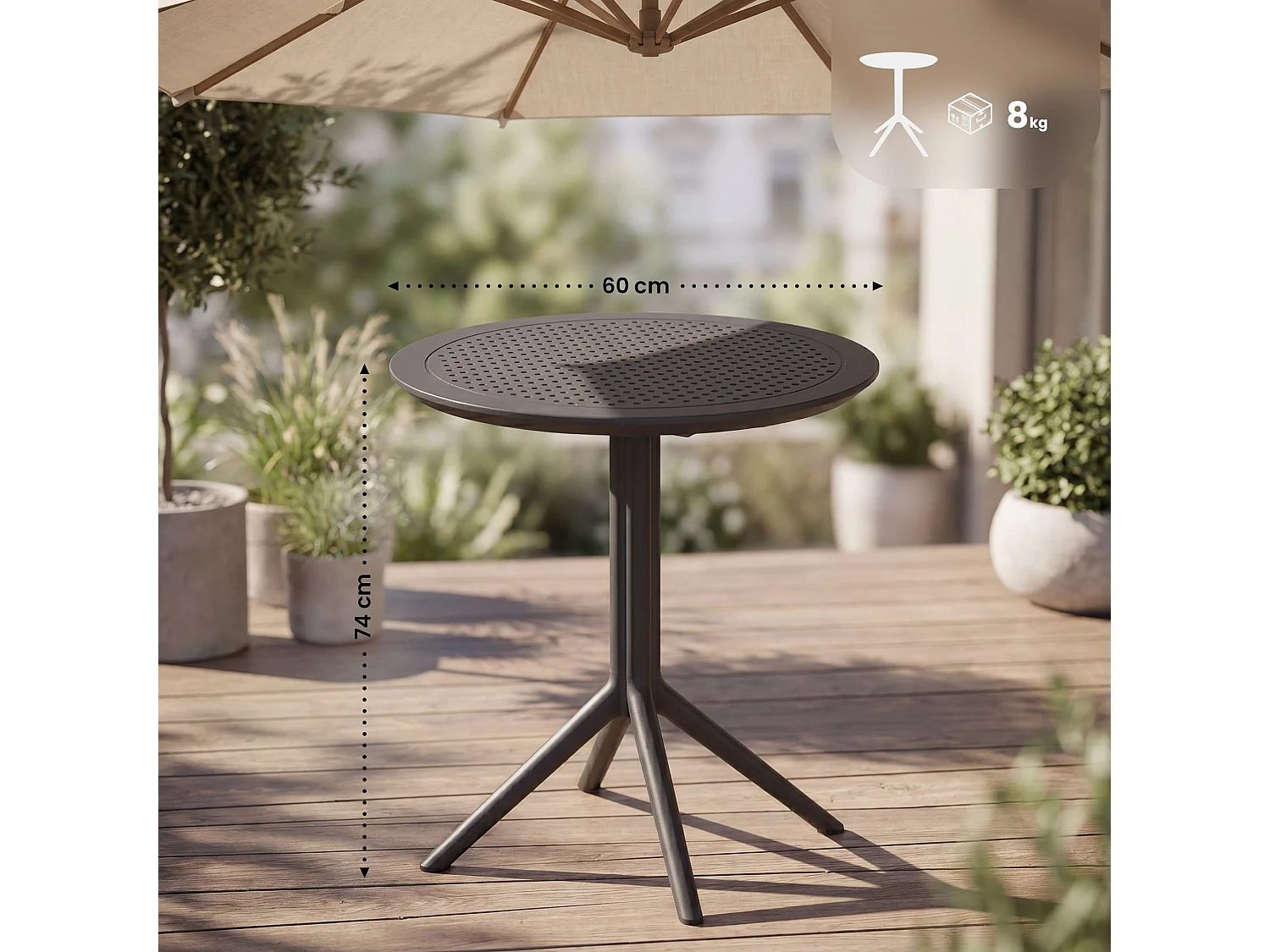Table d'appoint de jardin - rond - Plastique - Noir - Sky