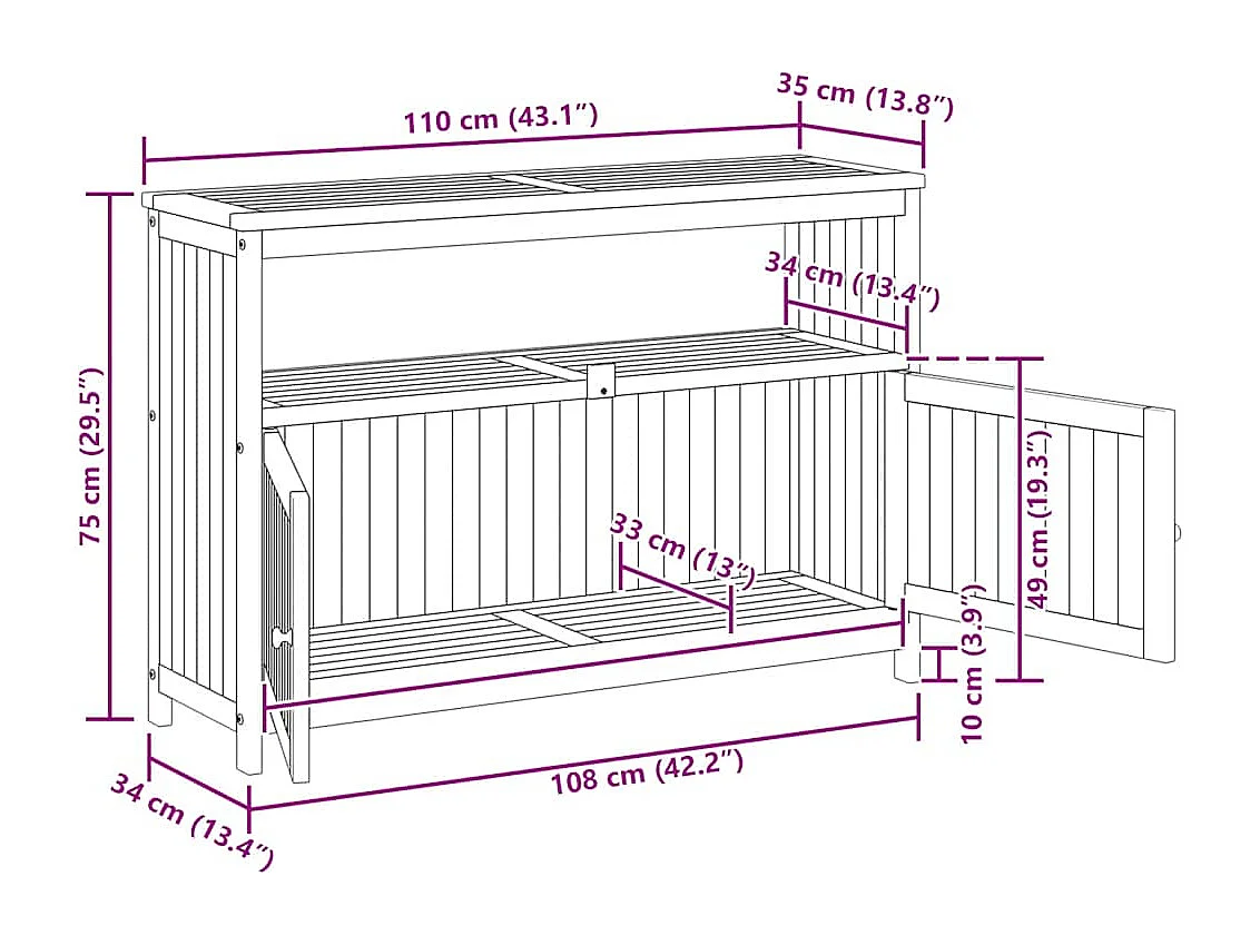 Mesa consola de jardín madera maciza acacia 110x35x75 cm