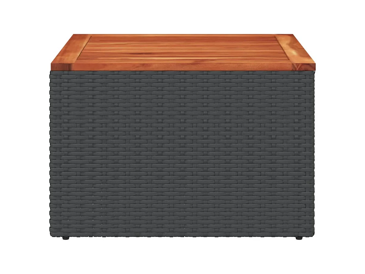 Table de jardin noire 55 x 55 x 37 cm en résine tressée et bois d'acacia