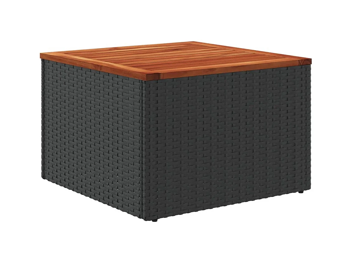 Table de jardin noire 55 x 55 x 37 cm en résine tressée et bois d'acacia