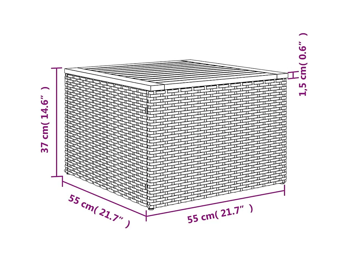 Table de jardin noire 55 x 55 x 37 cm en résine tressée et bois d'acacia