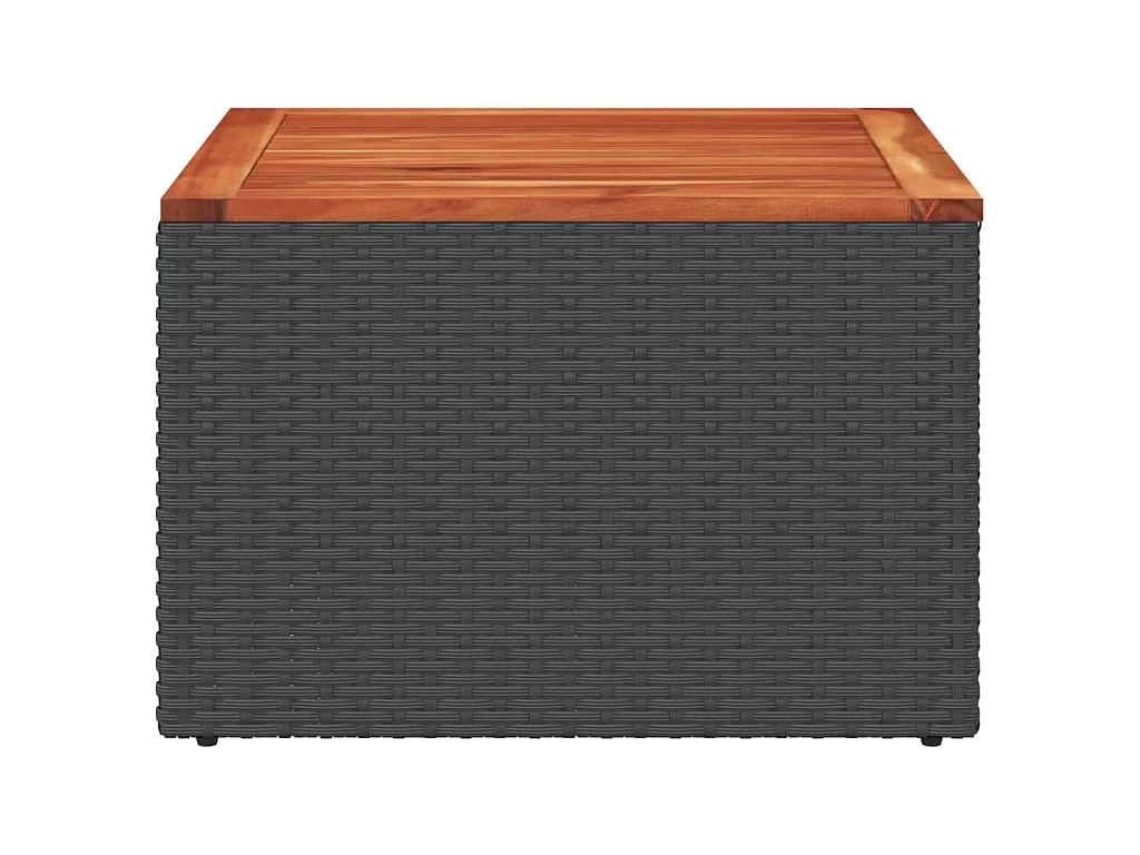 Table de jardin noire 55 x 55 x 37 cm en résine tressée et bois d'acacia