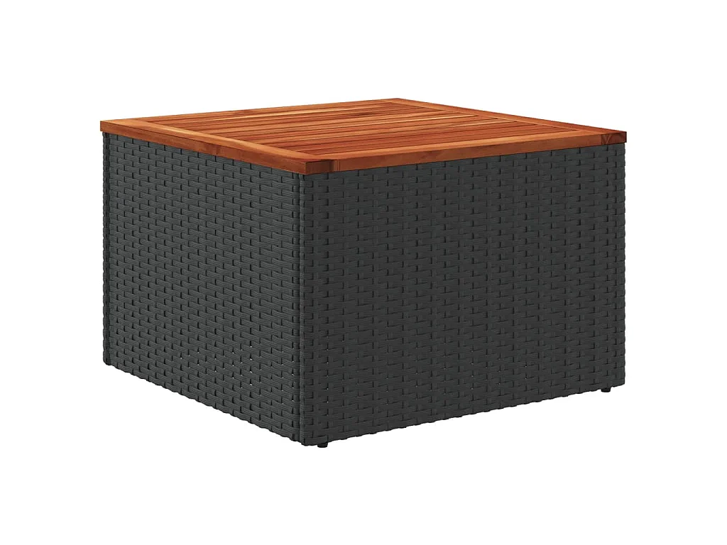 Table de jardin noire 55 x 55 x 37 cm en résine tressée et bois d'acacia