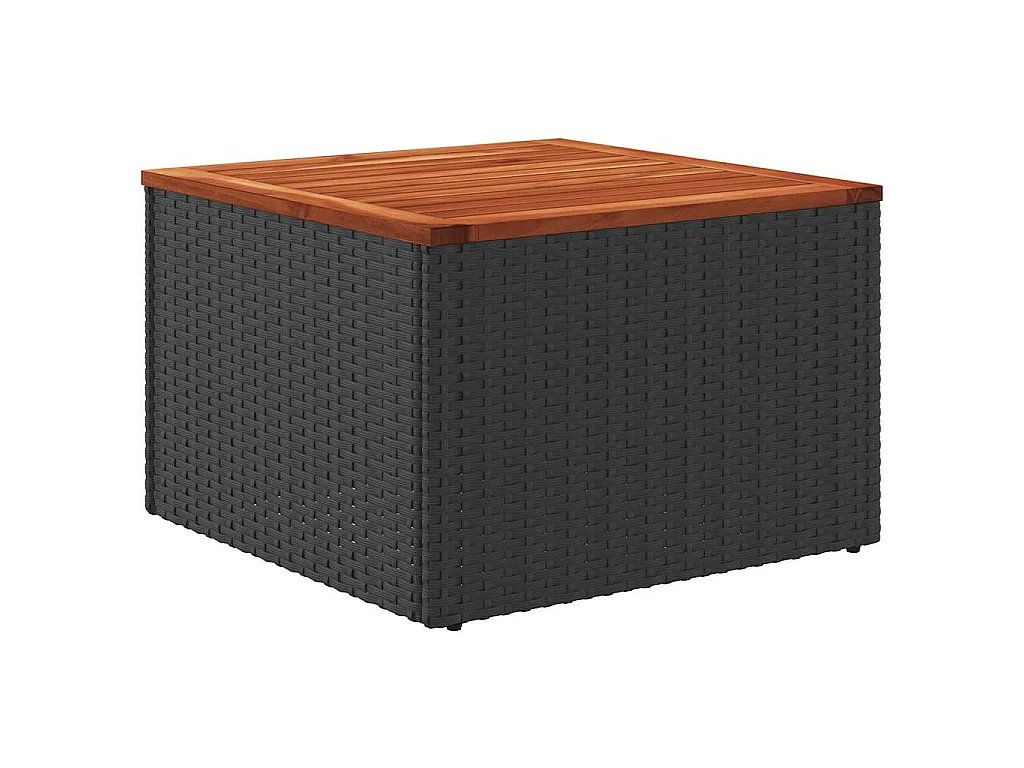 Table de jardin noire 55x55x37 cm résine tressée&bois d'acacia