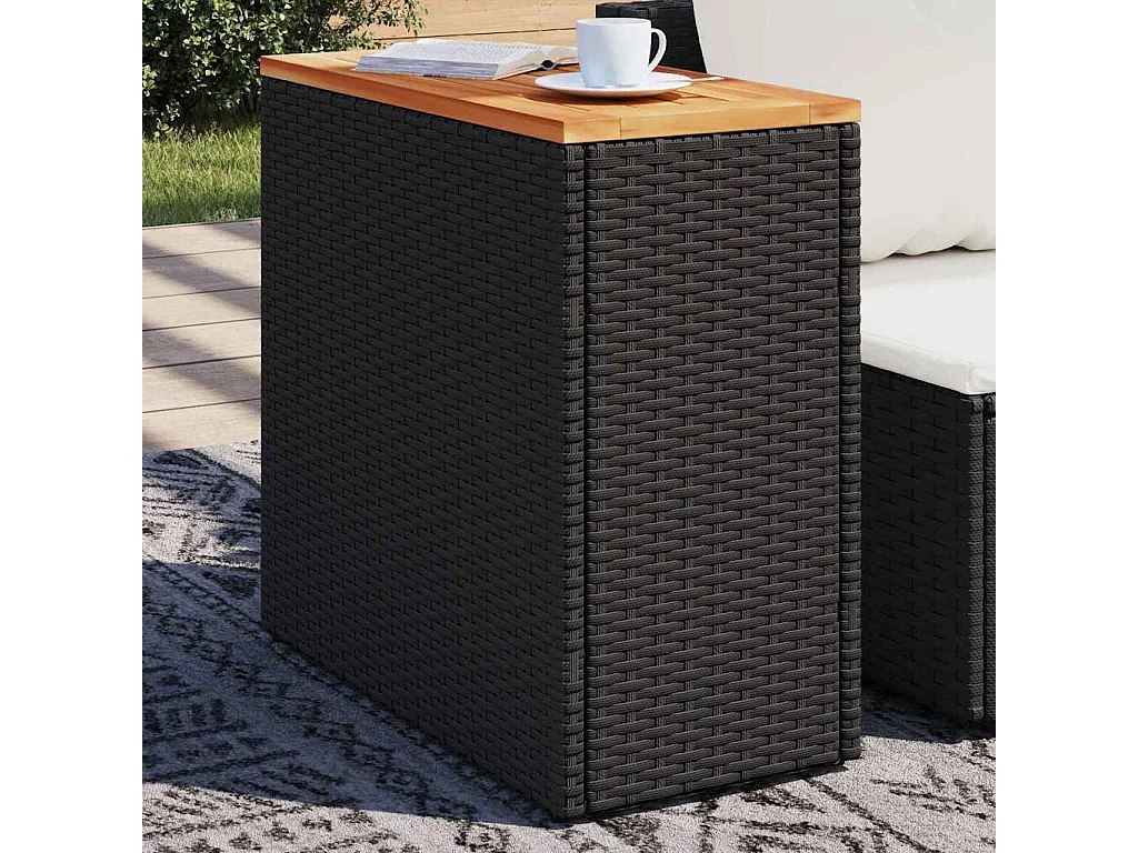 Table d'appoint de jardin avec plateau en bois noir 58 x 27,5 x 55 cm en résine tressée