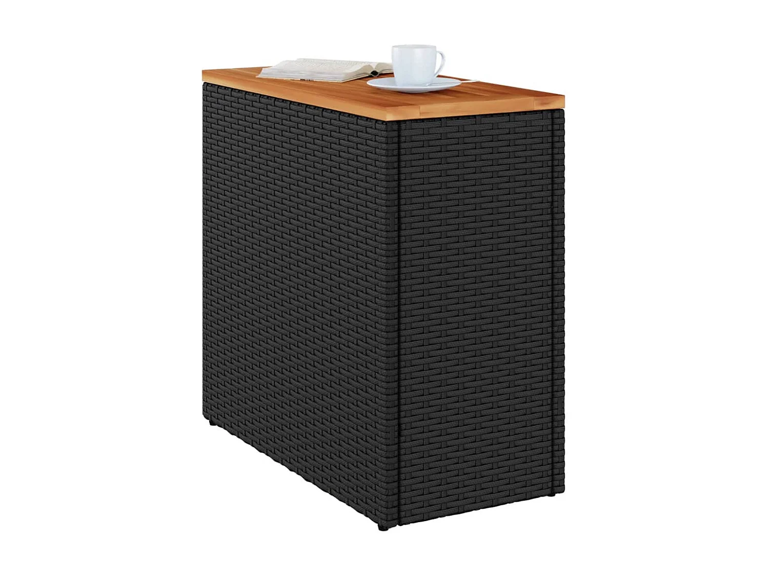 Table d'appoint de jardin avec plateau en bois noir 58 x 27,5 x 55 cm en résine tressée