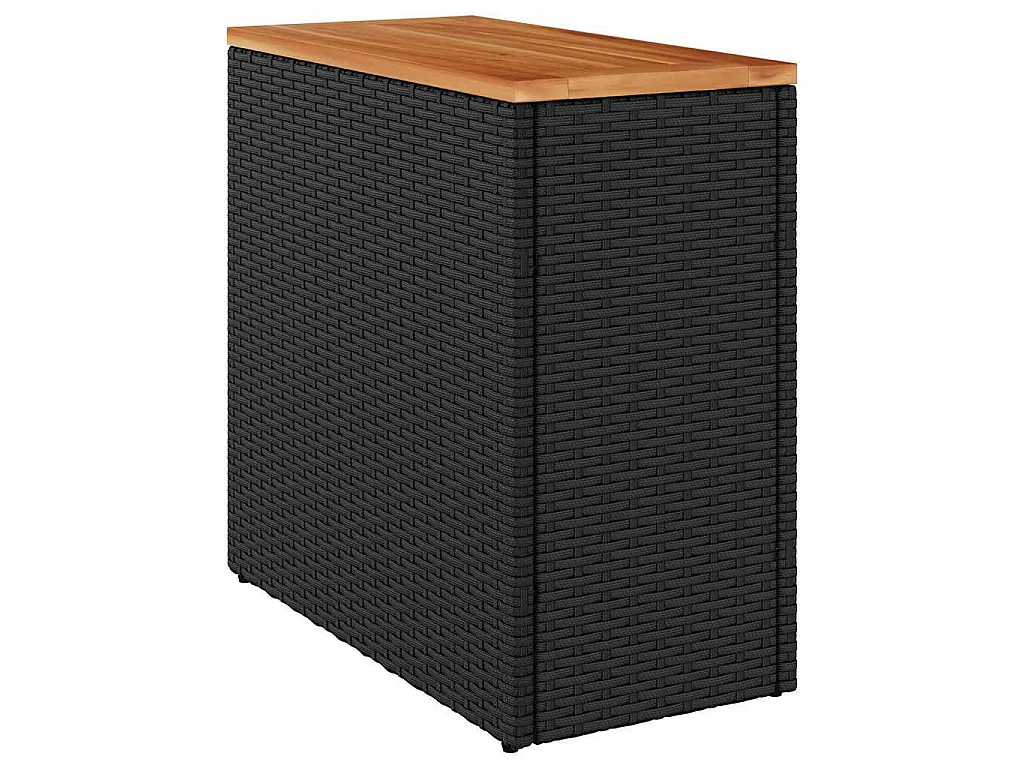 Tavolino da giardino con piano in legno nero 58x27,5x55 cm in polyrattan