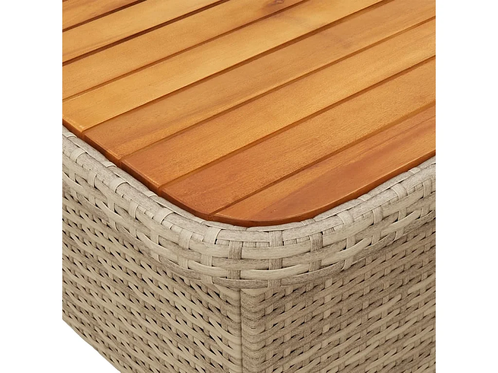 Mesa de jardín madera de acacia y ratán PE beige 110x110x71 cm