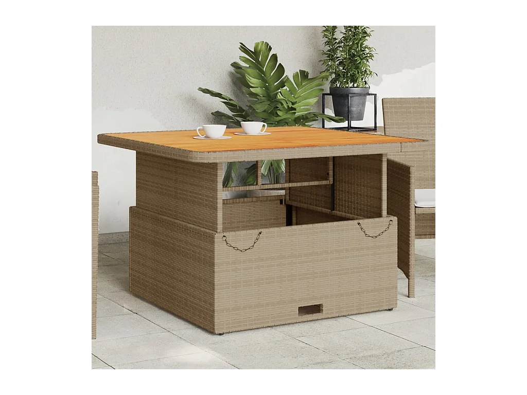 Tavolo da Giardino Beige 110x110x71cm Polyrattan e Legno Acacia