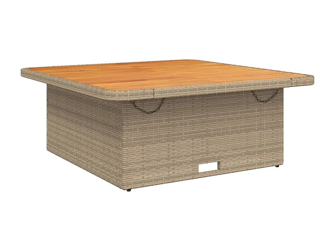 Table de jardin beige 110x110x71 cm résine tressée bois acacia