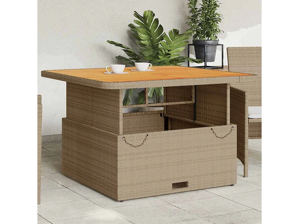 Mesa de jardim 110x110x71 cm vime PE e madeira de acácia bege