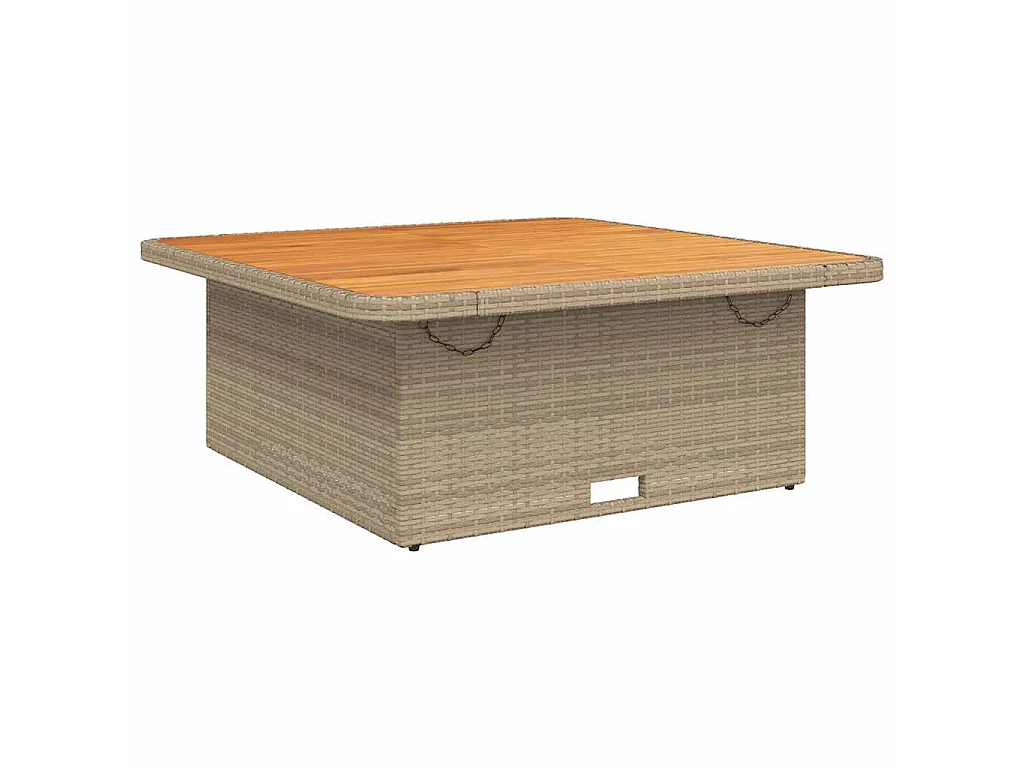 Table de jardin beige 110x110x71 cm résine tressée bois acacia
