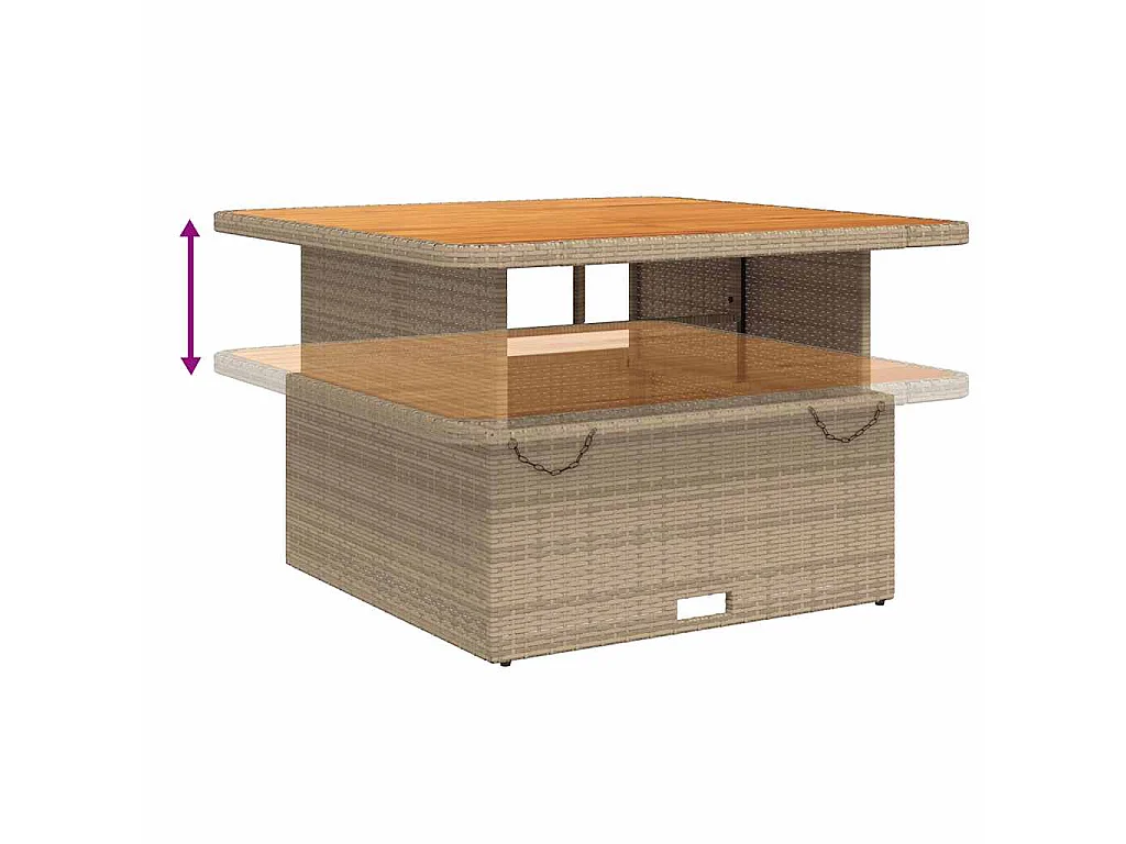 Table de jardin beige 110x110x71 cm résine tressée bois acacia