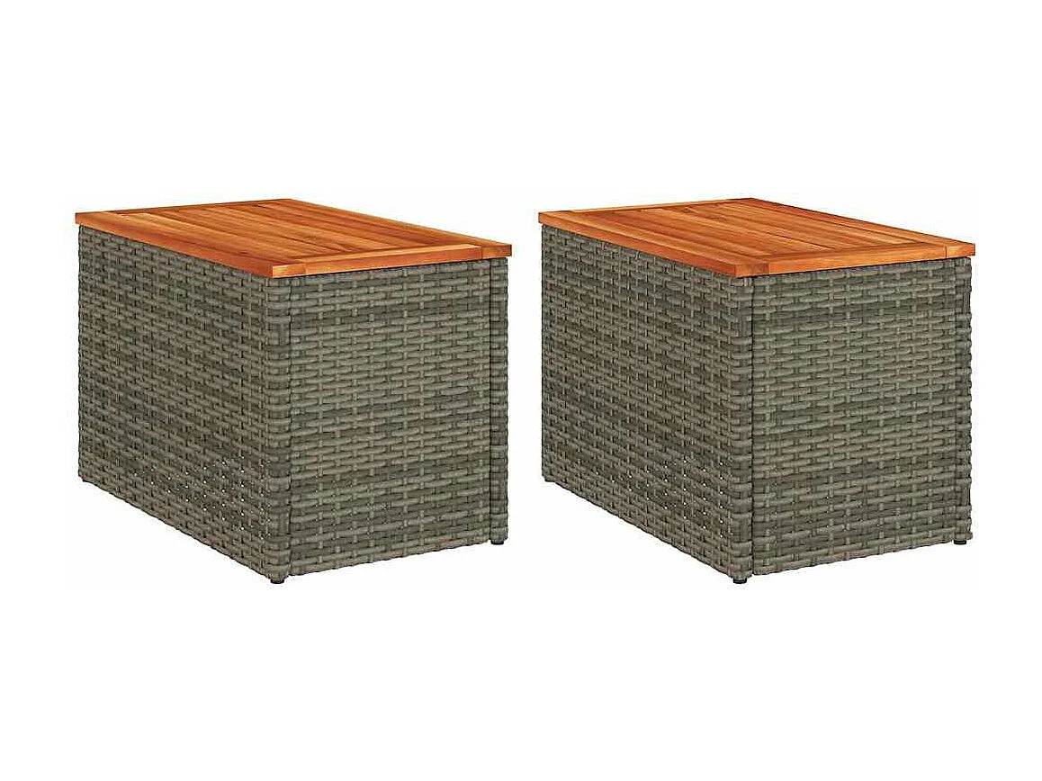 Tables d'appoint de jardin 2 pcs gris rotin bois massif