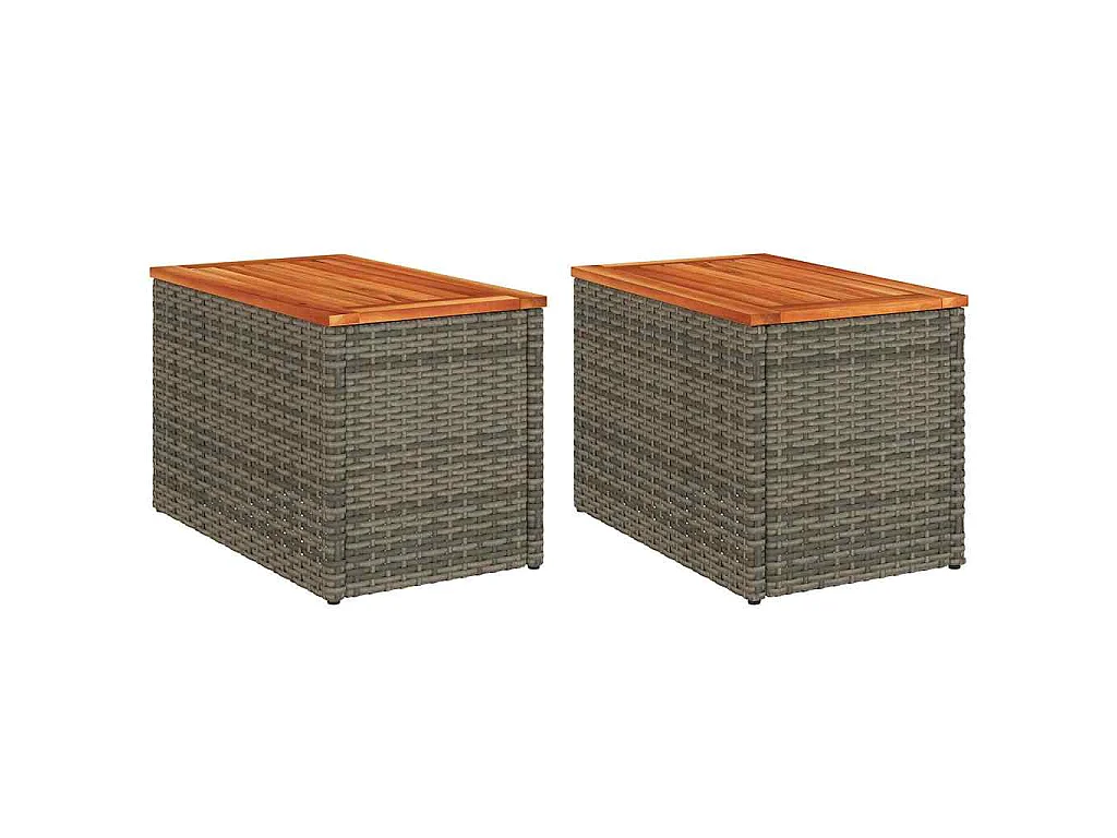 Mesas de apoio p/ jardim 2 pcs vime PE/madeira maciça cinzento