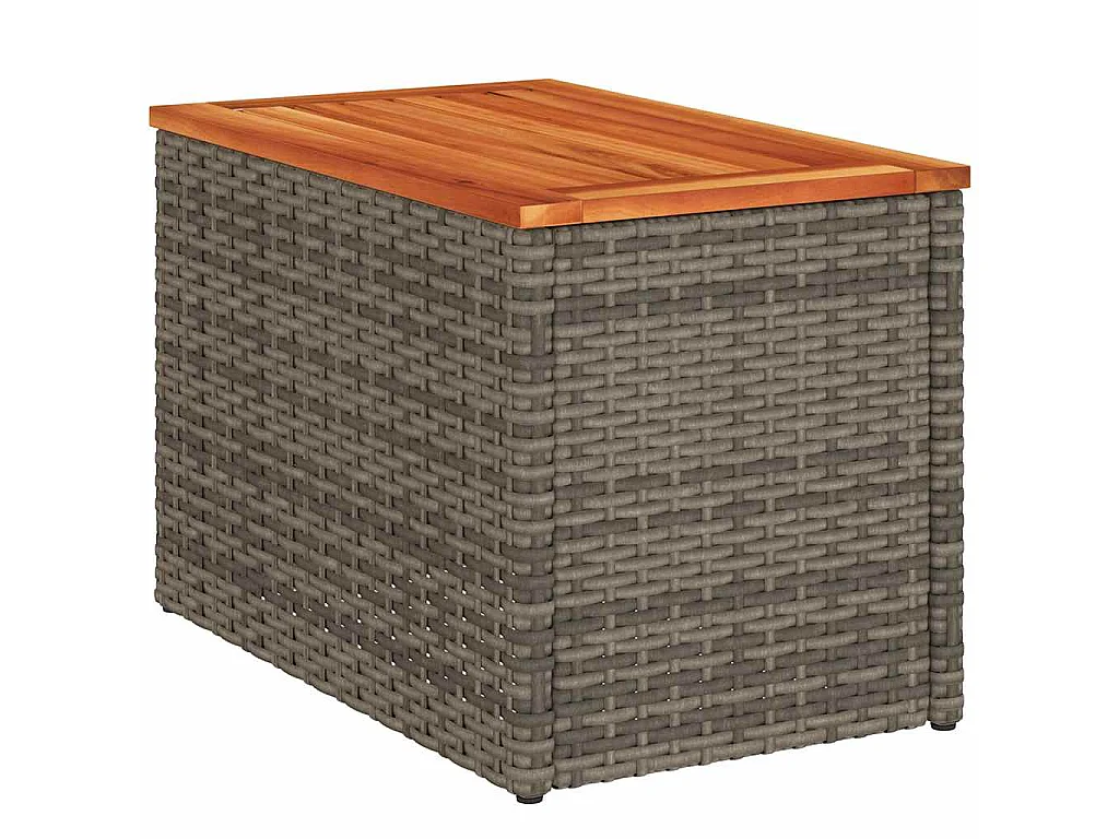 Mesas de apoio p/ jardim 2 pcs vime PE/madeira maciça cinzento
