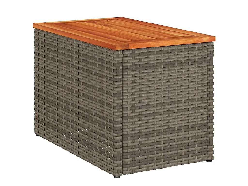 Mesas de apoio p/ jardim 2 pcs vime PE/madeira maciça cinzento