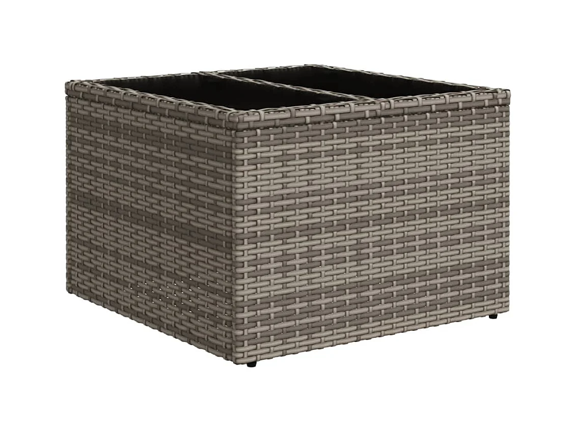 Tuintafel met glazen blad 55x55x37 cm poly rattan grijs