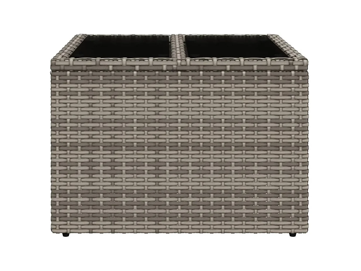 Tuintafel met glazen blad 55x55x37 cm poly rattan grijs